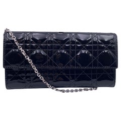 Used Christian Dior Black Patent Leather Clutch Pochette Lady Dior Bag