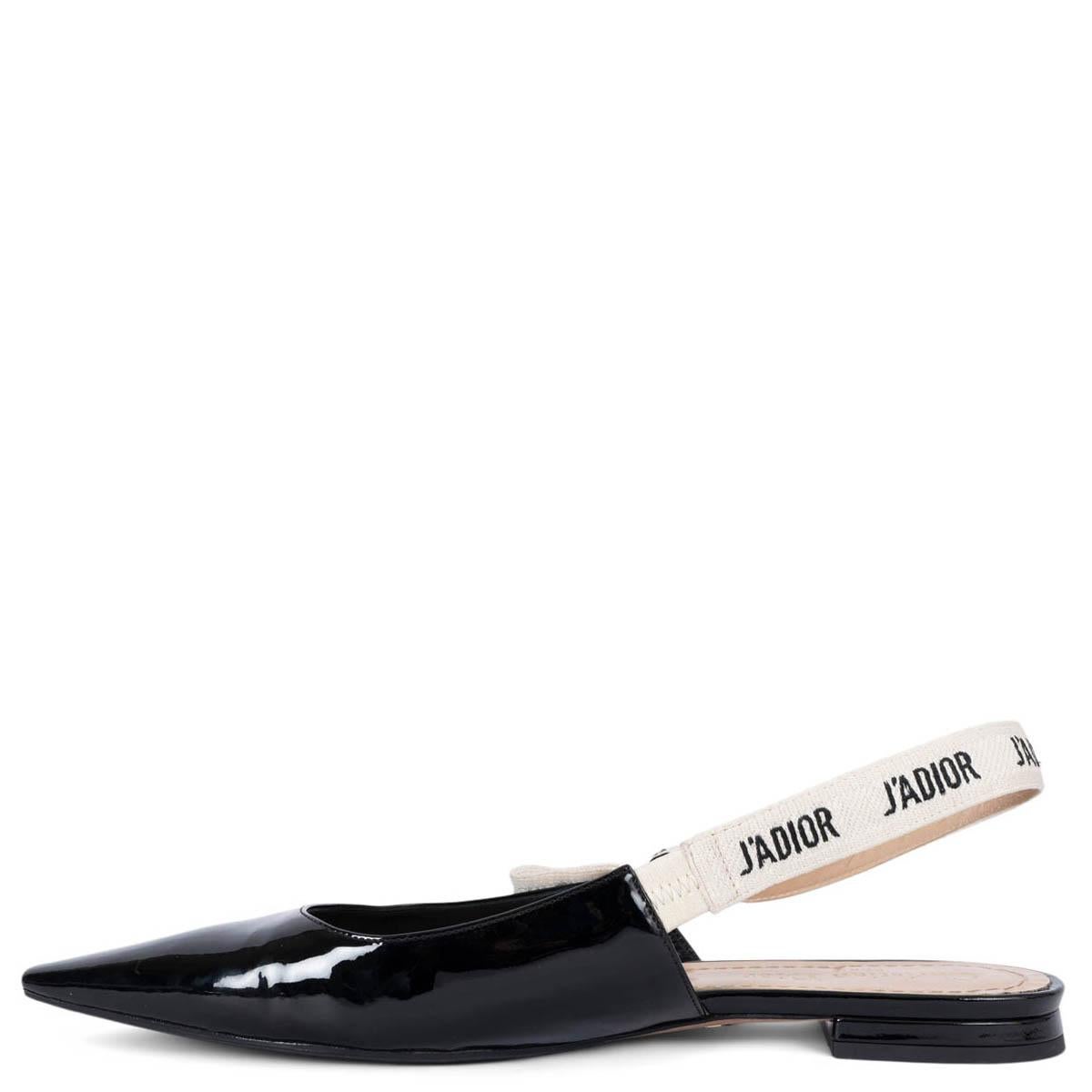 Women's CHRISTIAN DIOR black patent leather J'ADIOR Slingbacks Flats Shoes 38 For Sale