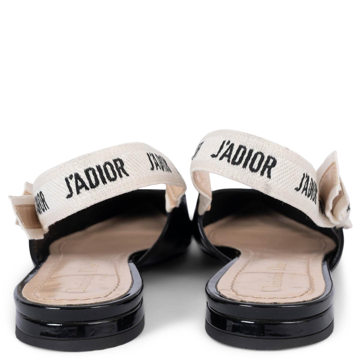 CHRISTIAN DIOR black patent leather J'ADIOR Slingbacks Flats Shoes 38 For Sale 1