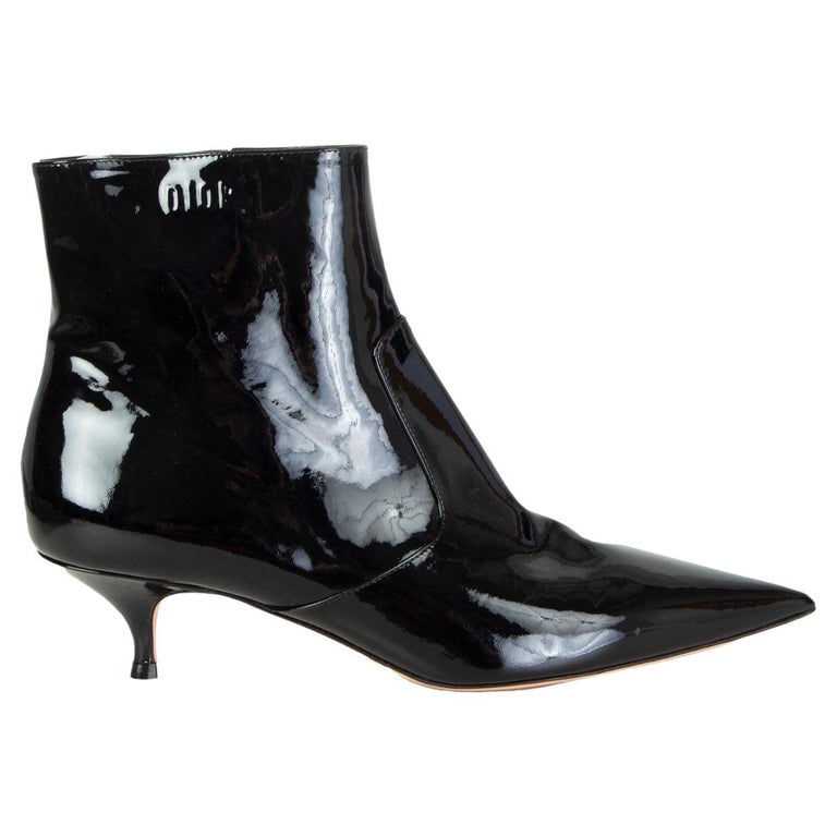 CHRISTIAN DIOR black patent leather KITTEN HEEL Ankle Boots Shoes 40 For  Sale at 1stDibs