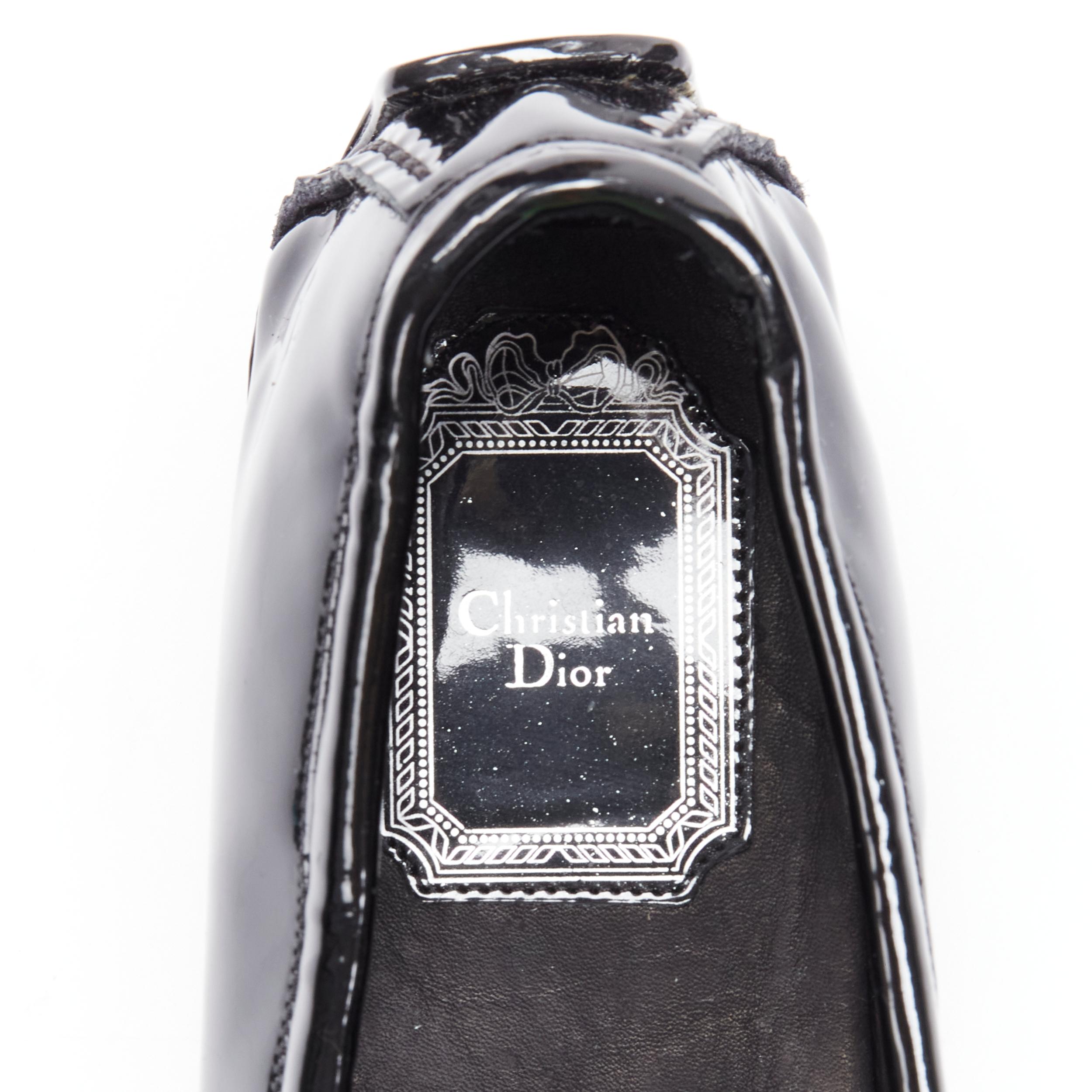 CHRISTIAN DIOR black patent silver CD charm bow  flat loafer EU37 For Sale 2