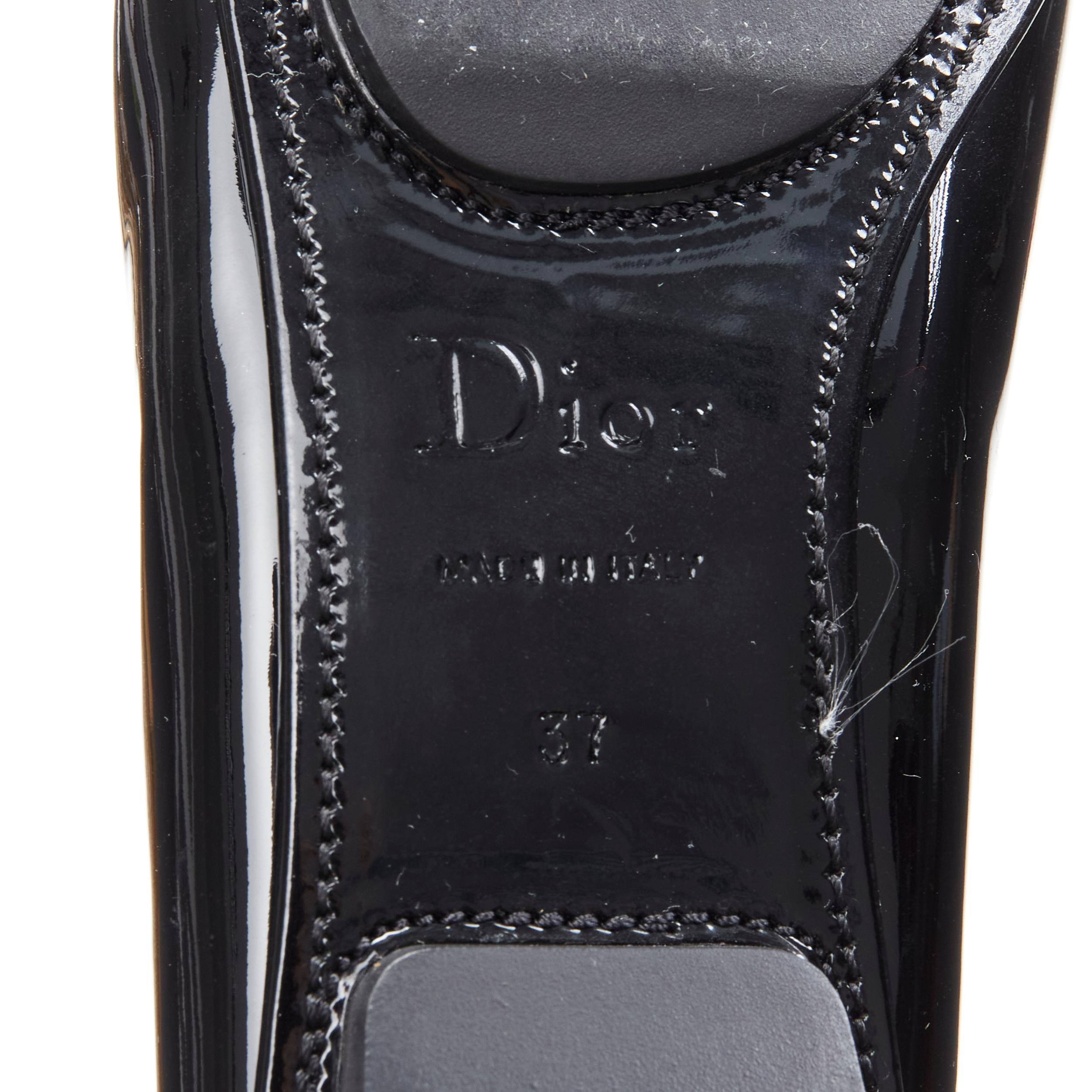 CHRISTIAN DIOR black patent silver CD charm bow  flat loafer EU37 For Sale 3