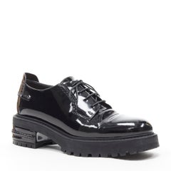 CHRISTIAN DIOR black patent stacked trucker platform sole lace up brogue EU38