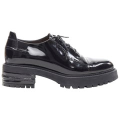 CHRISTIAN DIOR black patent stacked trucker platform sole lace up brogue EU38