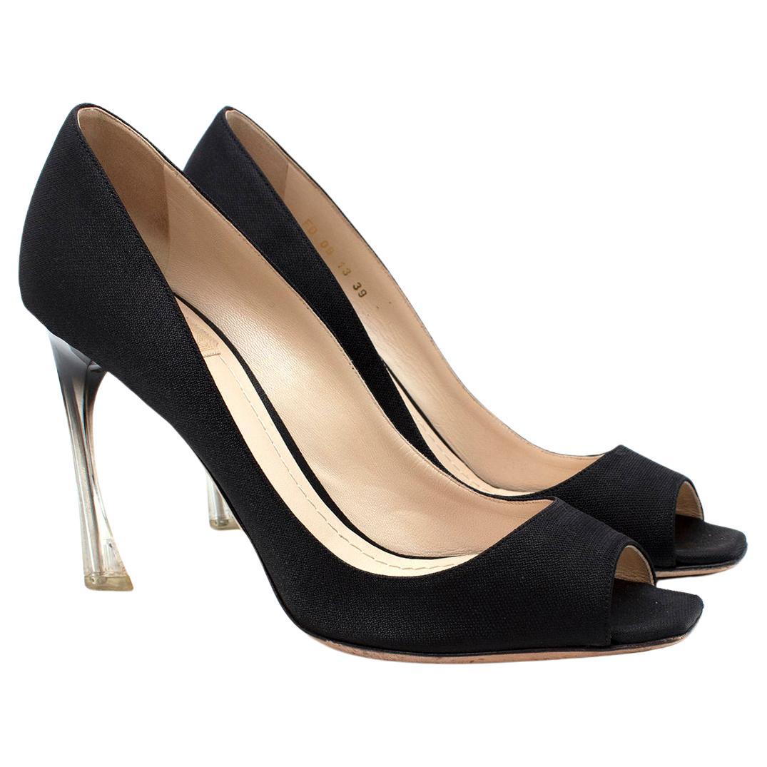 Christian Dior Black Peep Toe Transparent Heel Pumps EU 39 For Sale at  1stDibs | dior heels black, dior open toe heels