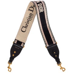 CHRISTIAN DIOR black pink beige EMBROIDERED Shoulder Strap