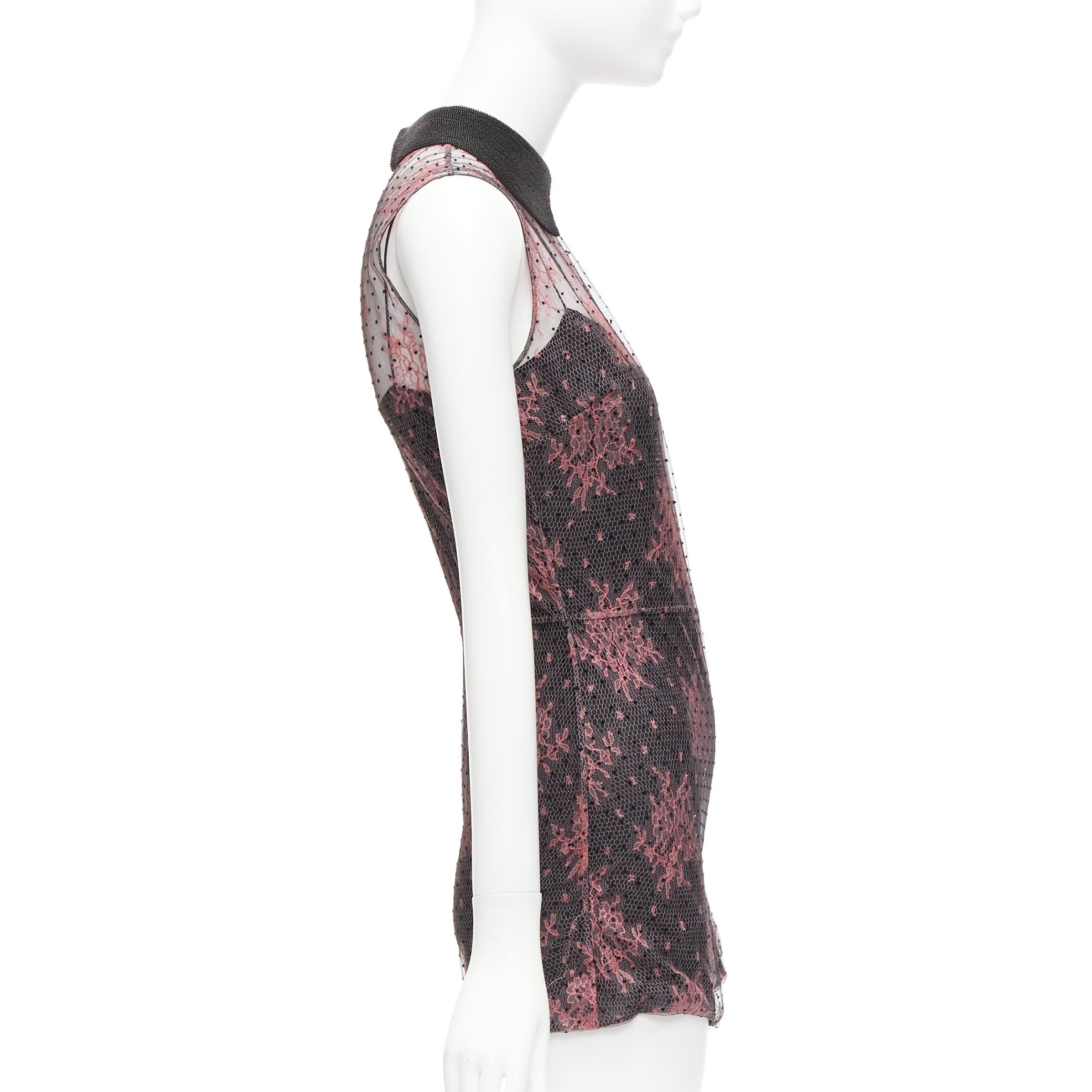 CHRISTIAN DIOR  black pink intricate lace overlay playsuit romper FR34 XS In Excellent Condition For Sale In Hong Kong, NT
