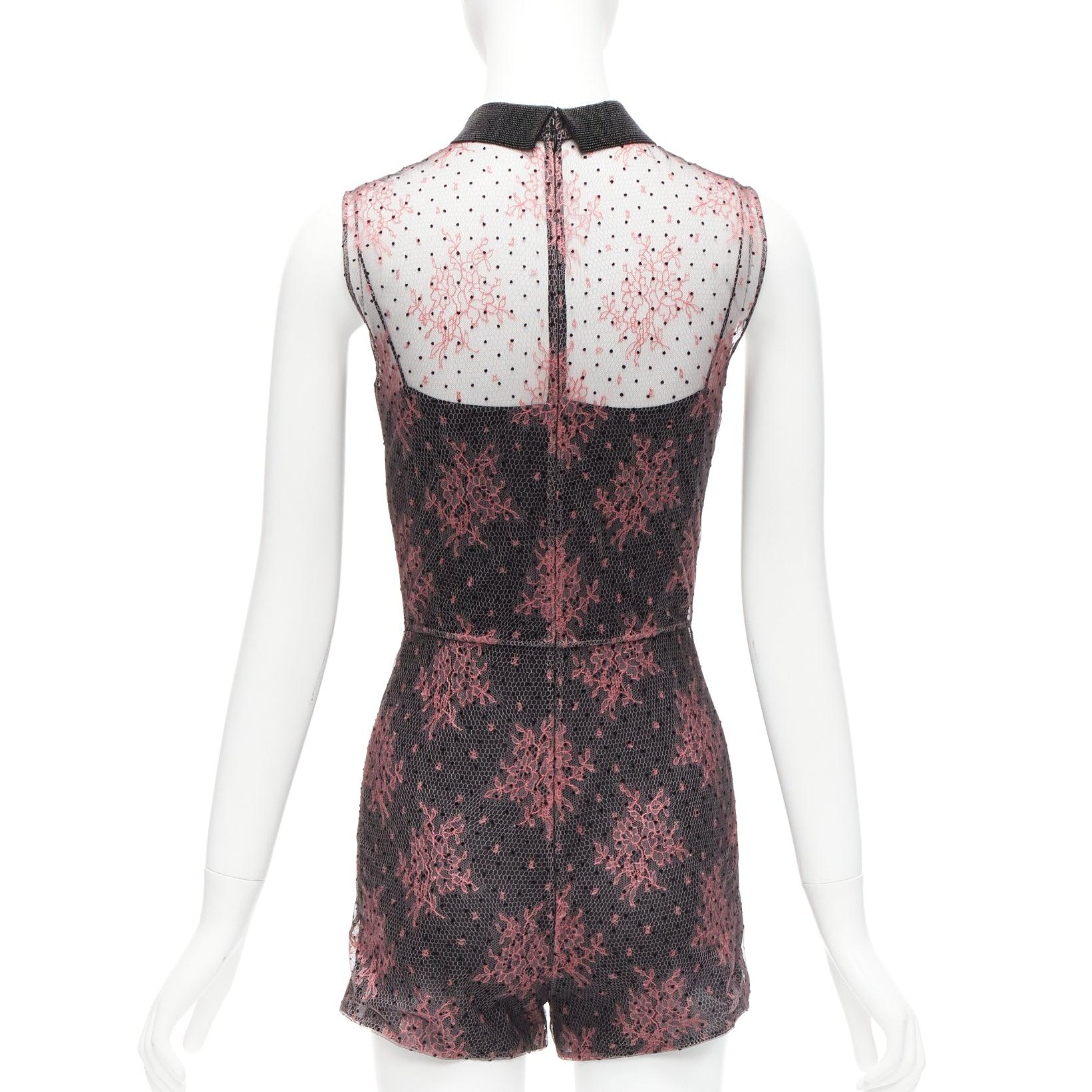 Women's CHRISTIAN DIOR  black pink intricate lace overlay playsuit romper FR34 XS For Sale