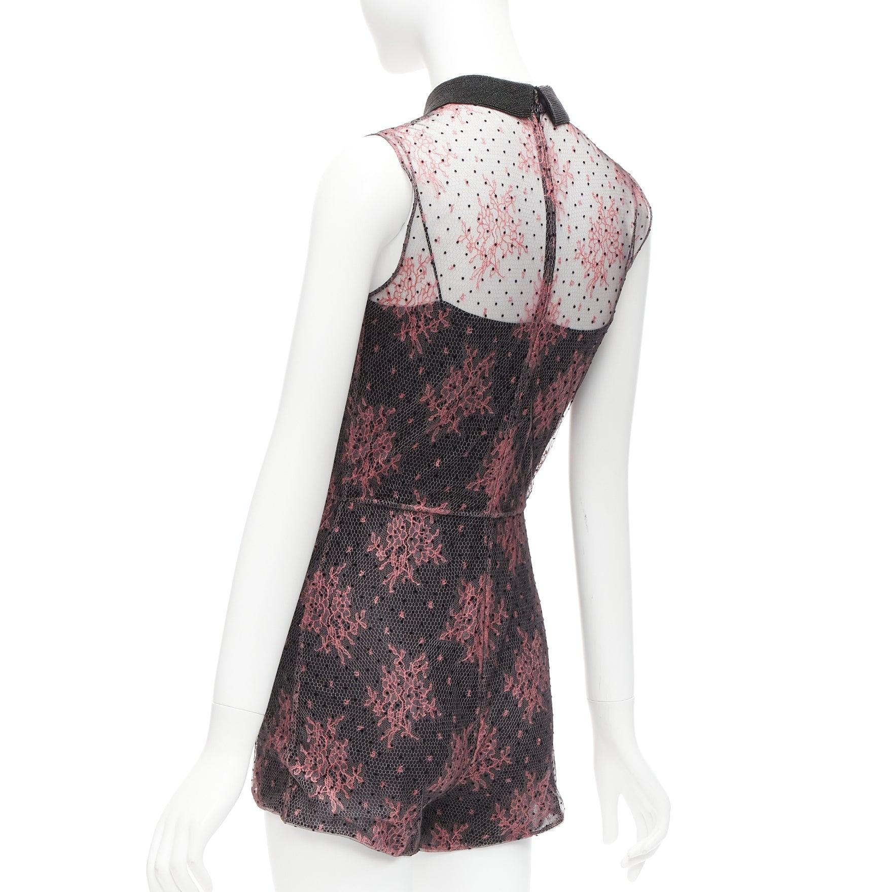 CHRISTIAN DIOR  black pink intricate lace overlay playsuit romper FR34 XS For Sale 1