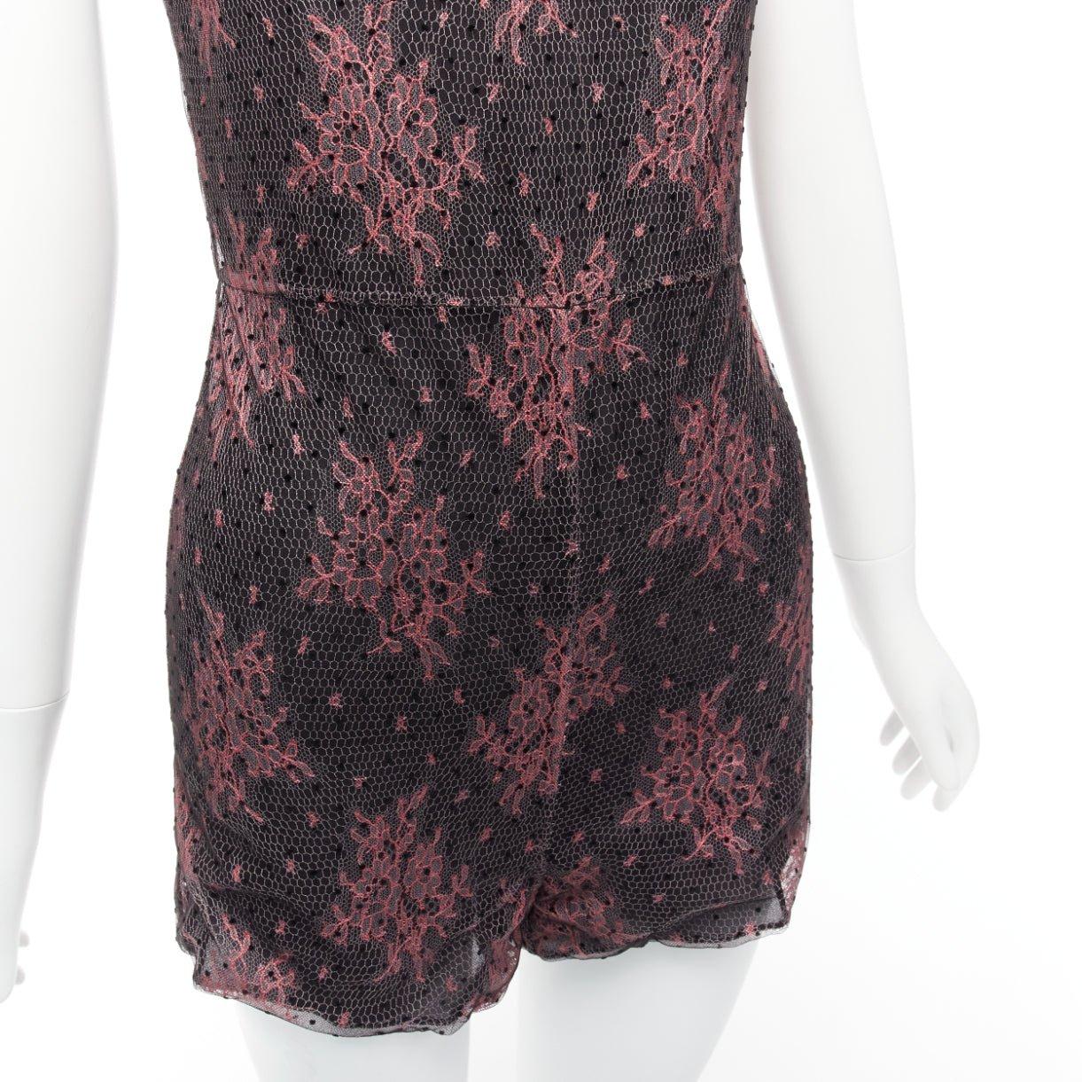 CHRISTIAN DIOR  black pink intricate lace overlay playsuit romper FR34 XS For Sale 2