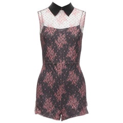 CHRISTIAN DIOR black pink intricate lace overlay playsuit romper FR34 XS