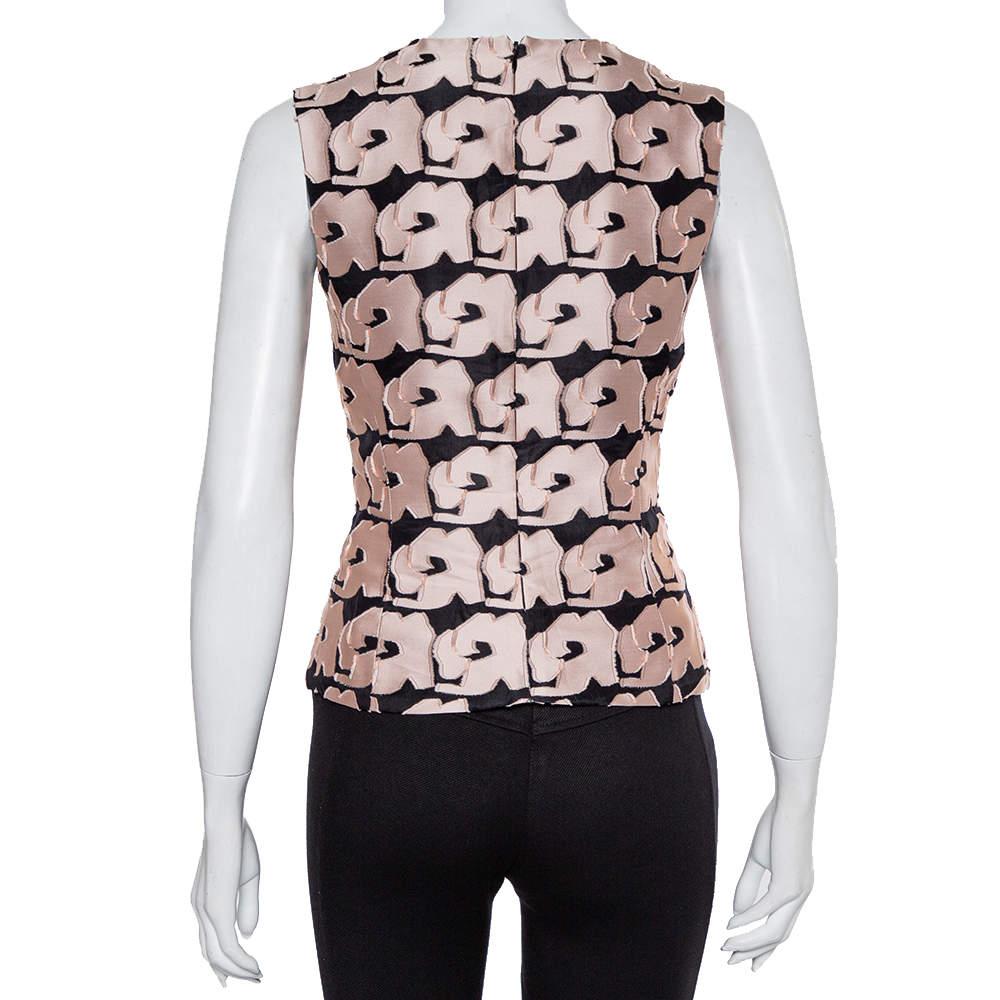 Beige Christian Dior Top senza maniche in jacquard nero e rosa M.