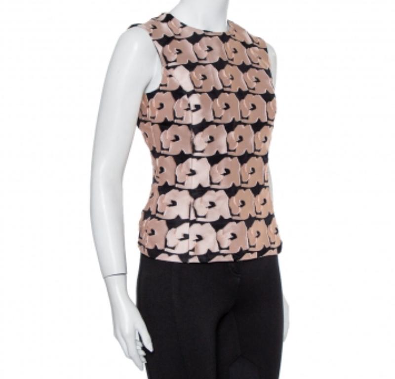 Gray Christian Dior Black & Pink Jacquard Sleeveless Top M For Sale