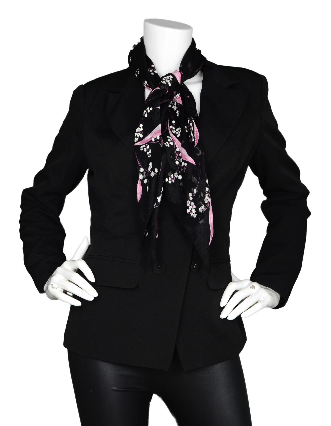 Christian Dior Black/Pink Silk Floral Scarf In Excellent Condition In New York, NY