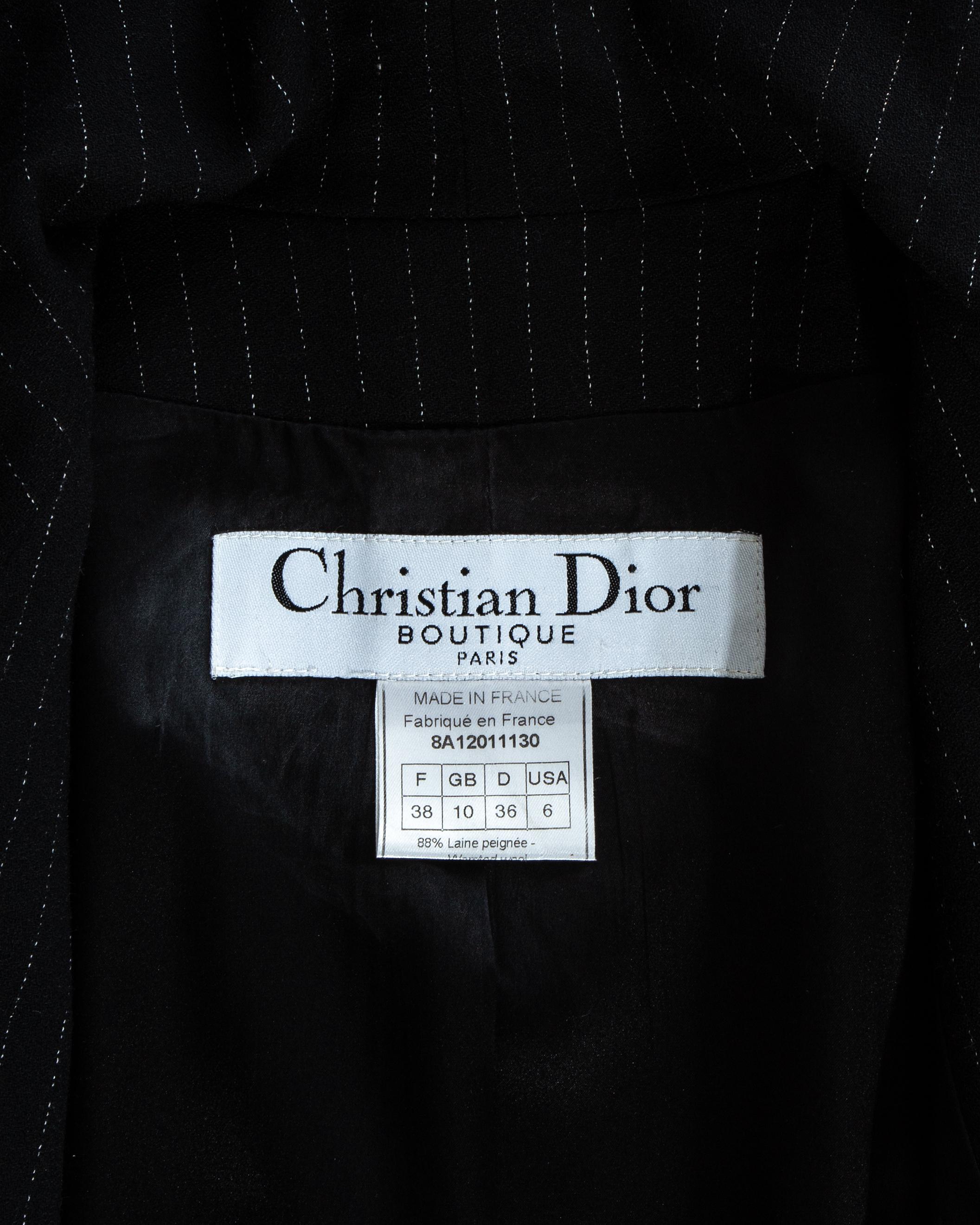 Costume en laine noire à rayures Christian Dior bordé de dentelle blanche Calais, automne-hiver 1998 en vente 4