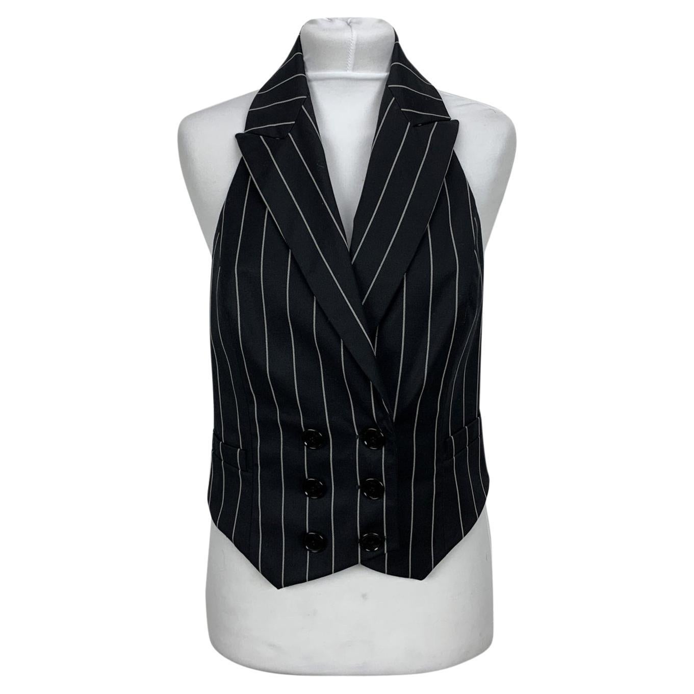 Christian Dior Black Pinstriped Wool Vest Waistcoat Size 38 FR