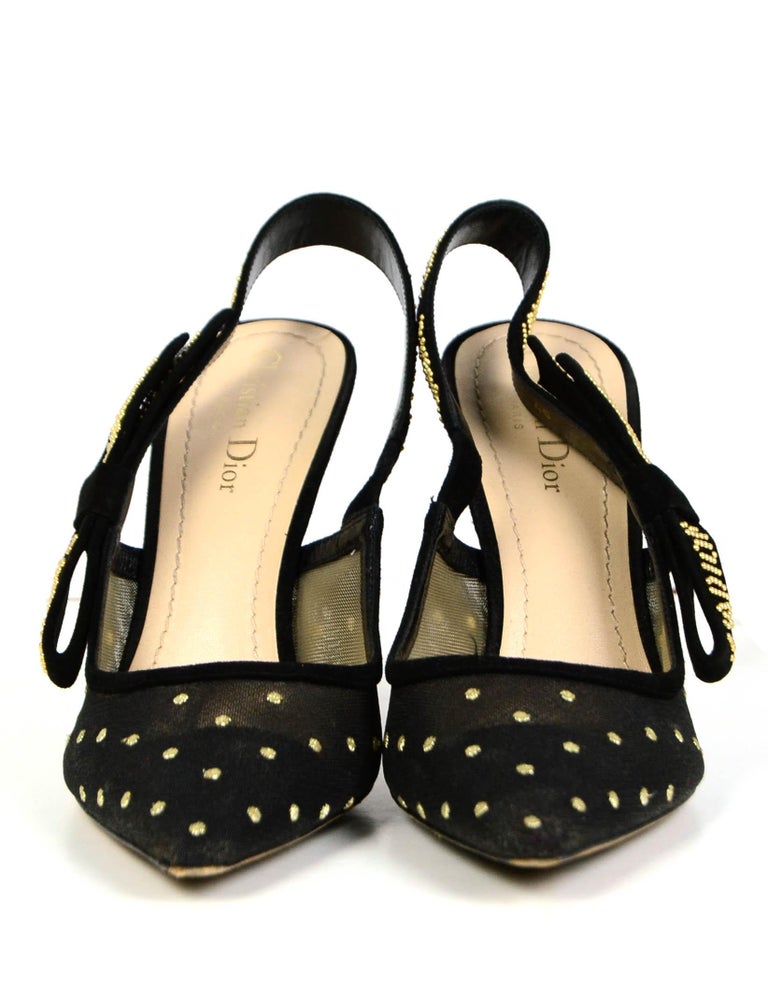 Christian Dior Black Plumetis Mesh Stud J'Adior Slingback Pumps sz 40