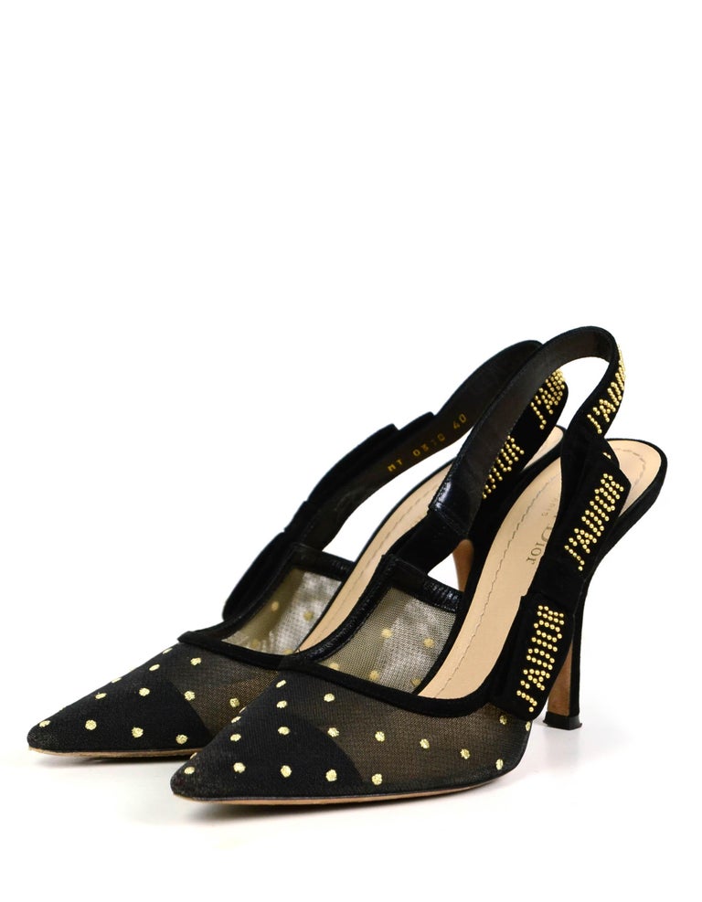 Christian Dior Black Plumetis Mesh Stud J'Adior Slingback Pumps sz 40