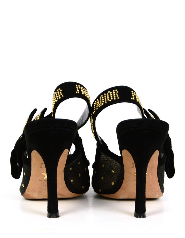 Christian Dior Black Plumetis Mesh Stud J'Adior Slingback Pumps sz 40