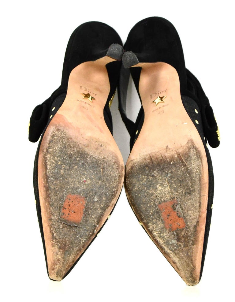 Christian Dior Black Plumetis Mesh Stud J'Adior Slingback Pumps sz 40