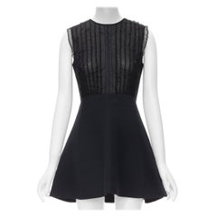 CHRISTIAN DIOR black polka dot ruffle lace panelled front fit flare dress FR36 S