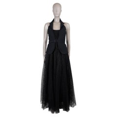 CHRISTIAN DIOR black polyamide 2019 HALTED TULLE Gown Dress 38 S