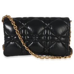 Christian Dior Black Puffy Calfskin Macrocannage Mini Caro Bag