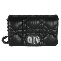 Christian Dior Black Puffy Calfskin Macrocannage Mini Caro Bag