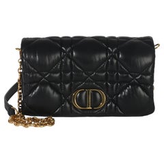 Christian Dior Black Puffy Calfskin Macrocannage Mini Caro Bag