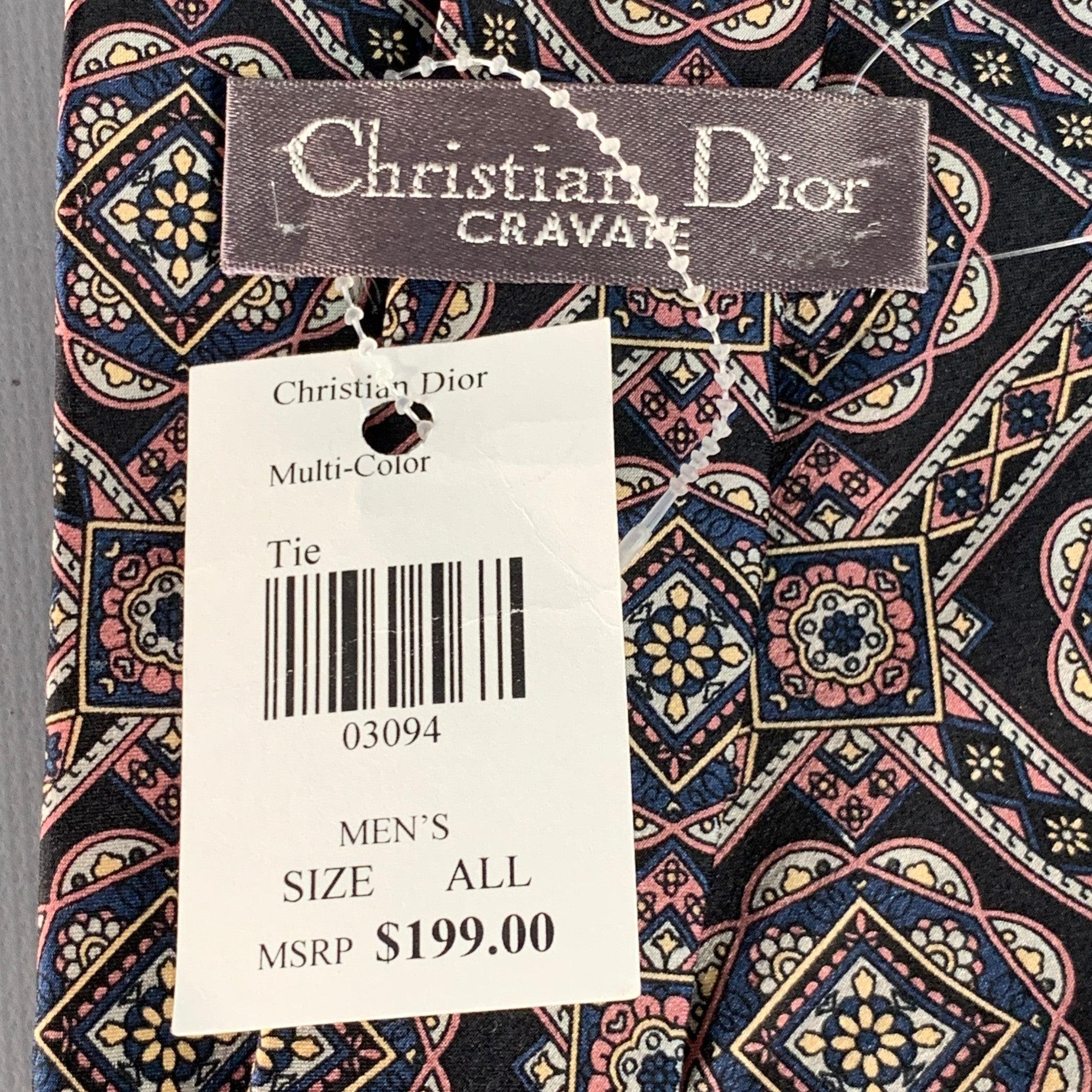 CHRISTIAN DIOR Cravate en soie abstraite noire et violette Excellent état - En vente à San Francisco, CA