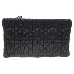 Christian Dior Schwarz Gestepptes Cannage Leder Lady Dior Clutch