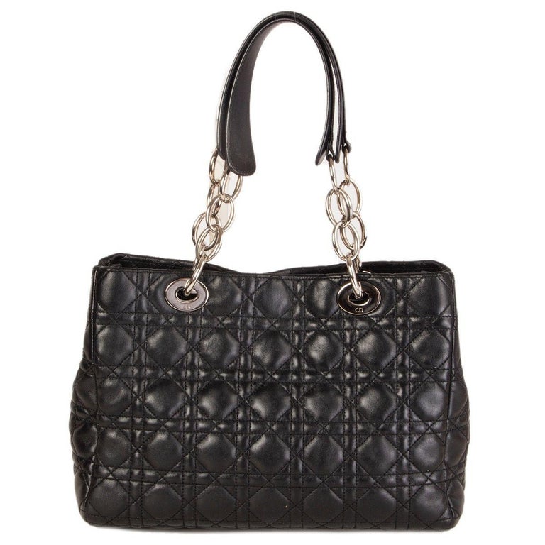 CHRISTIAN DIOR black quilted leather CANNAGE Soft Tote Shoulder Bag at ...