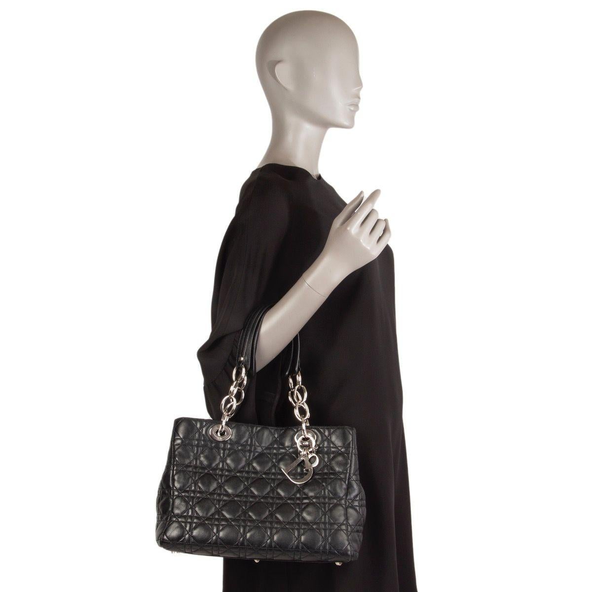 Black CHRISTIAN DIOR black quilted leather CANNAGE Soft Tote Shoulder Bag