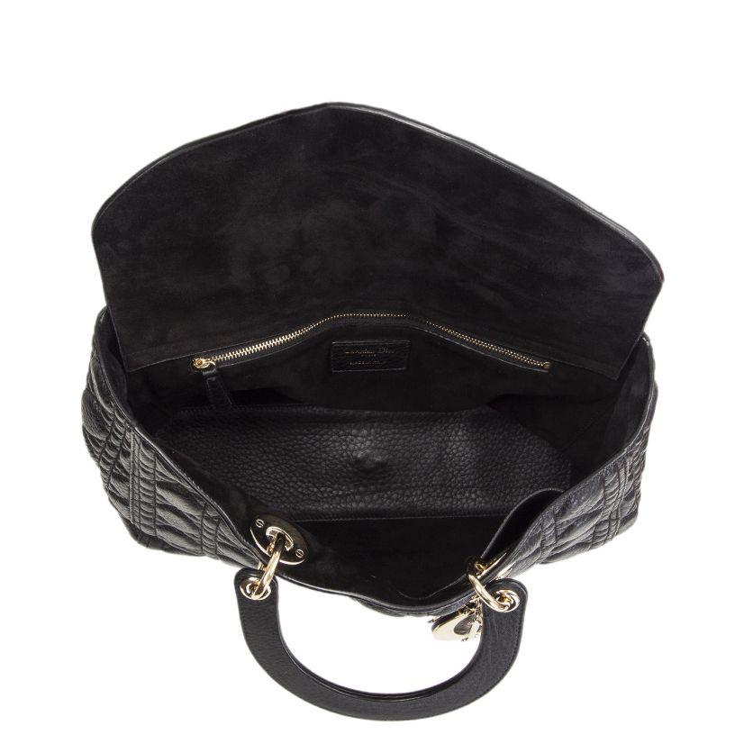 CHRISTIAN DIOR black quilted leather LADY DIOR LARGE Shoulder Bag 1