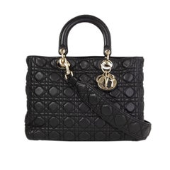 CHRISTIAN DIOR black quilted leather LADY DIOR LARGE Shoulder Bag
