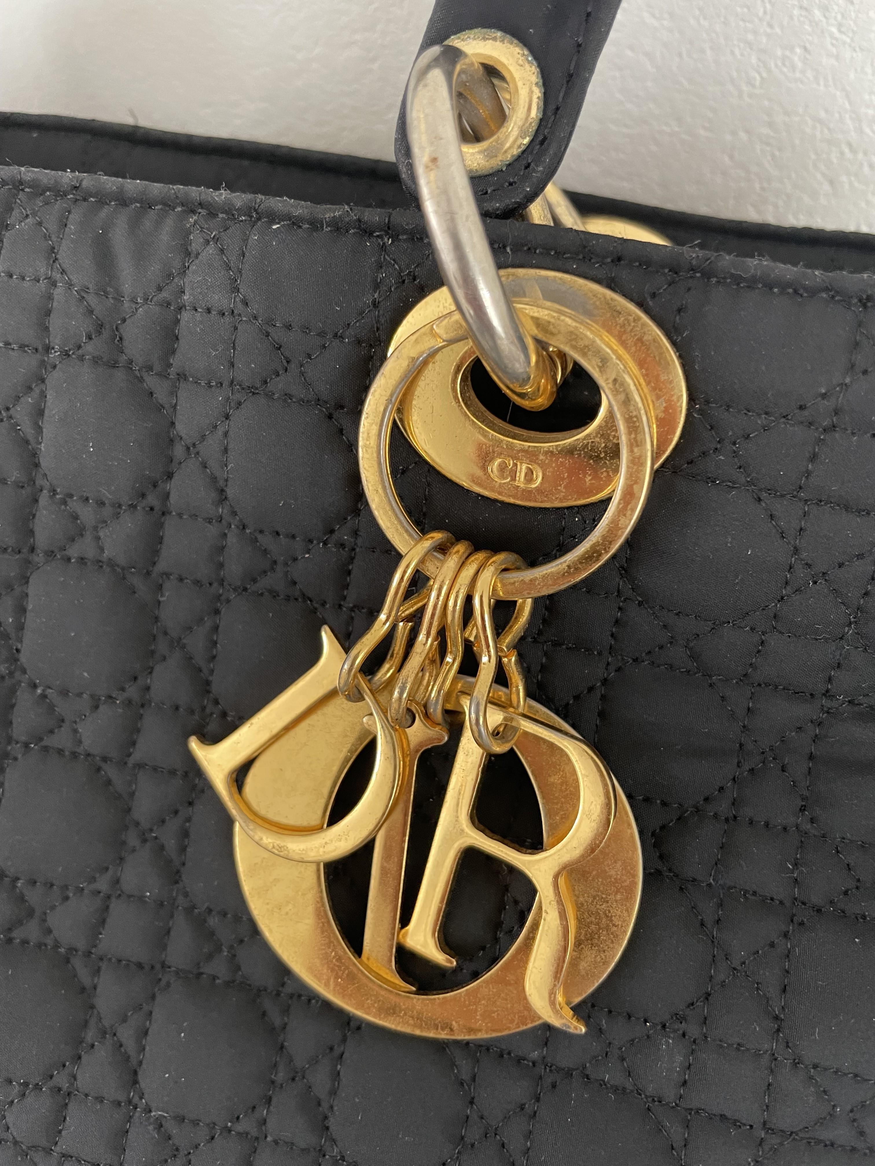 Christian Dior Black Quilted Nylon LARGE Lady Di Bag 1990s For Sale 3