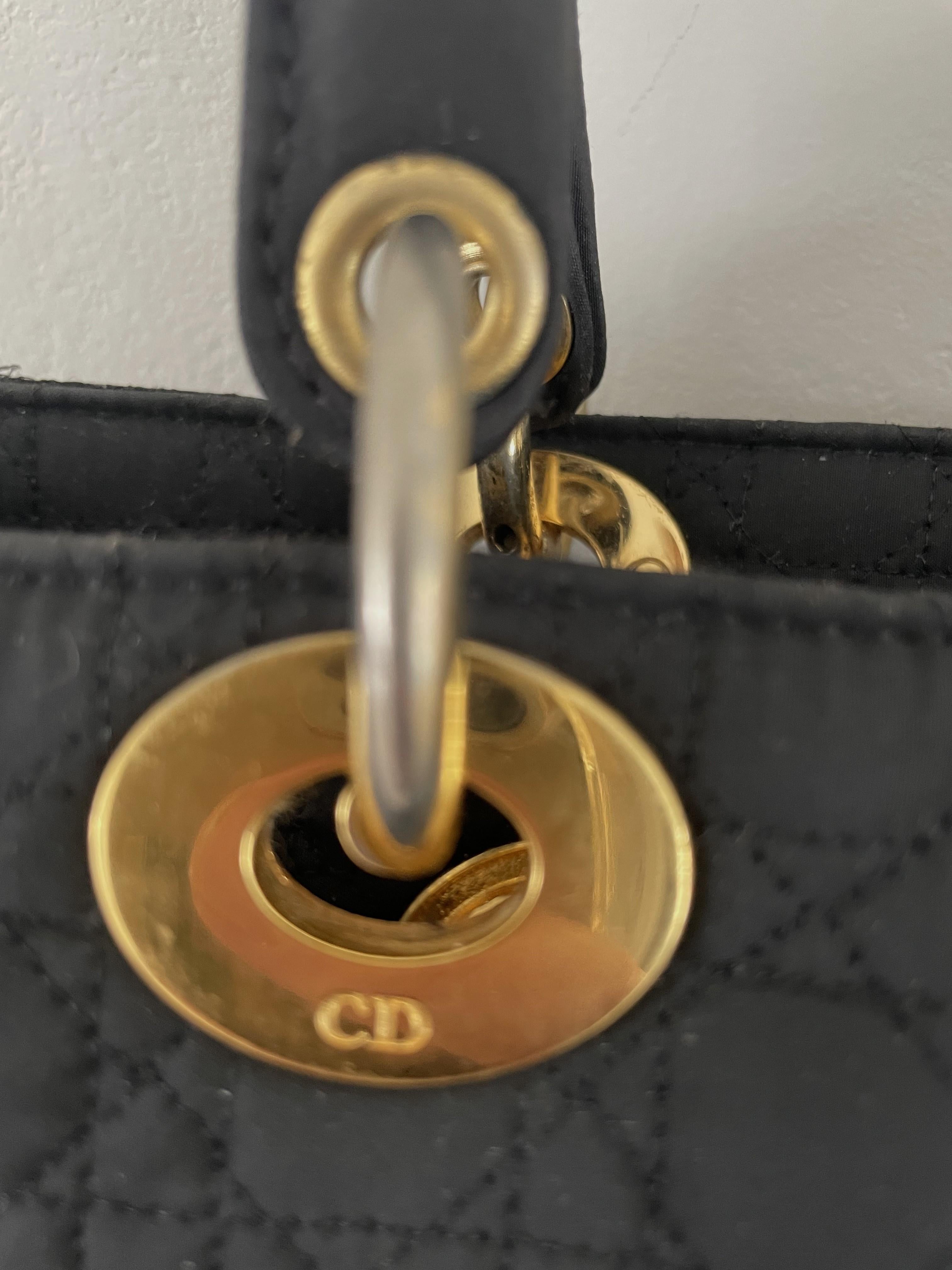 Christian Dior Black Quilted Nylon LARGE Lady Di Bag 1990s For Sale 4