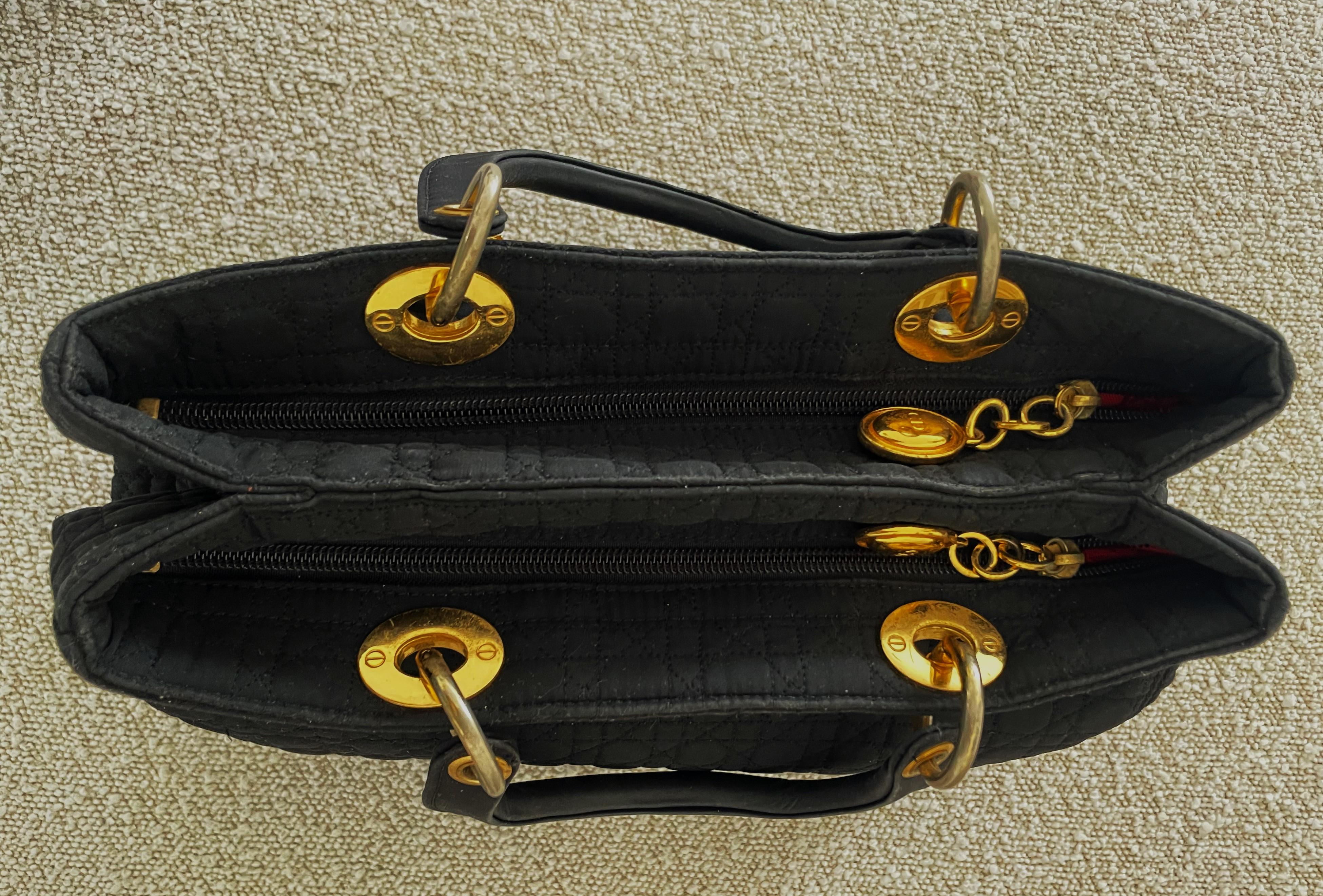 Christian Dior Black Quilted Nylon LARGE Lady Di Bag 1990s For Sale 2