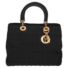 Christian Dior Noir Nylon matelassé Vintage Large Lady Dior