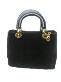 Christian Dior Black Quilted Velvet Cannage Handbag circa 1990s