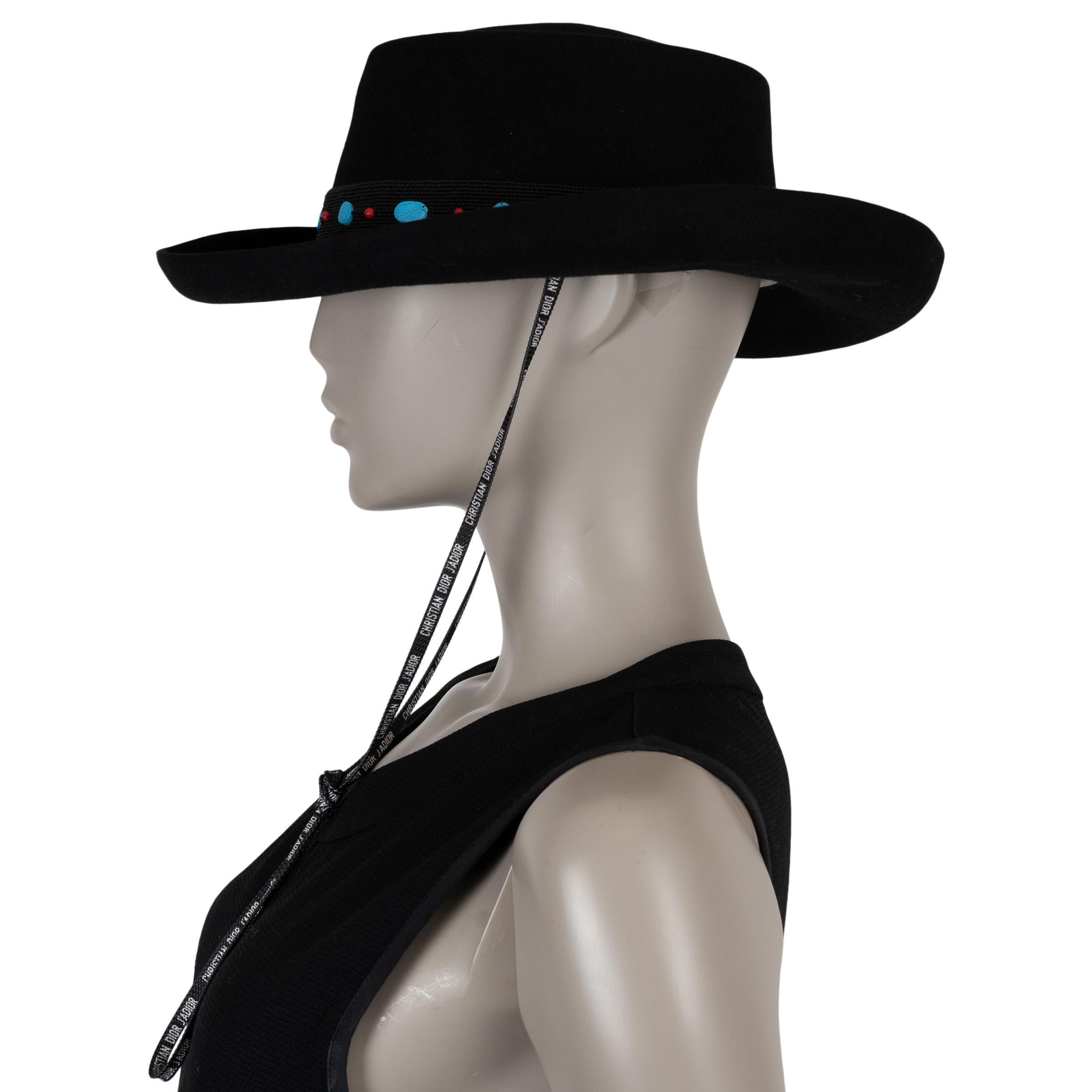 Nero Christian Dior in feltro di coniglio nero 2018 WILD EMBELLISHED COWBOY Hat 57 in vendita