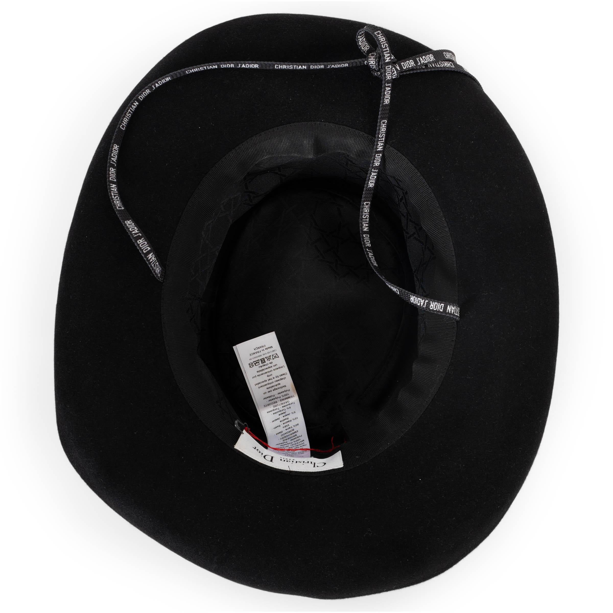 Christian Dior in feltro di coniglio nero 2018 WILD EMBELLISHED COWBOY Hat 57 in vendita 1