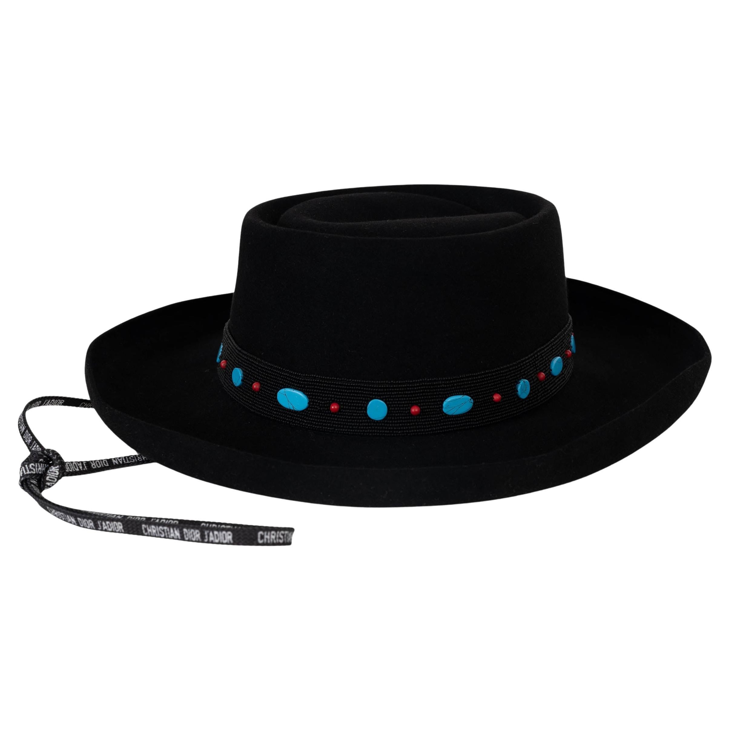 Christian Dior in feltro di coniglio nero 2018 WILD EMBELLISHED COWBOY Hat 57 in vendita