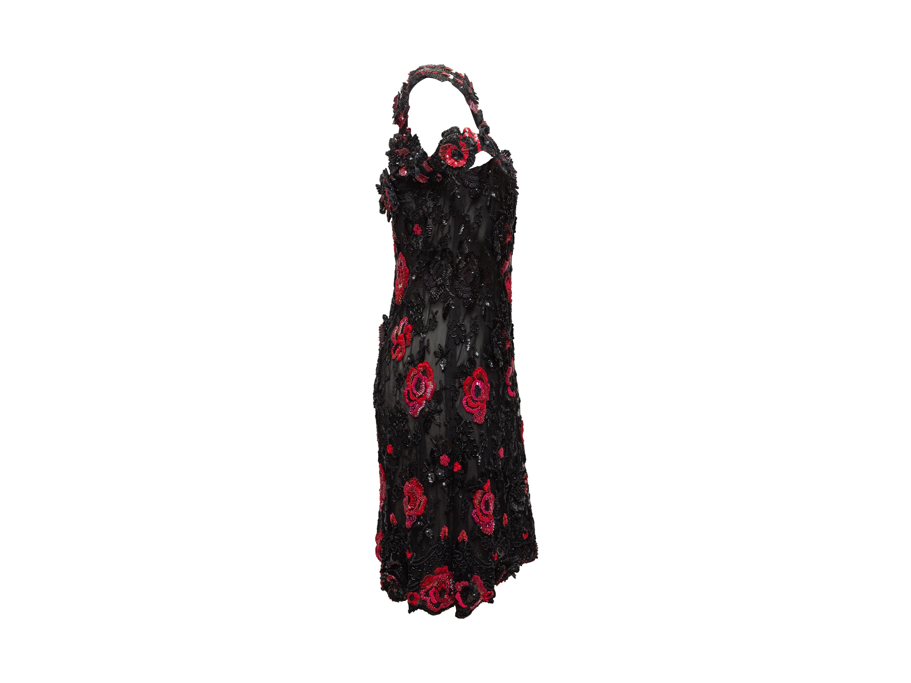 Christian Dior Black & Red Boutique Beaded Cocktail Dress In Good Condition In New York, NY