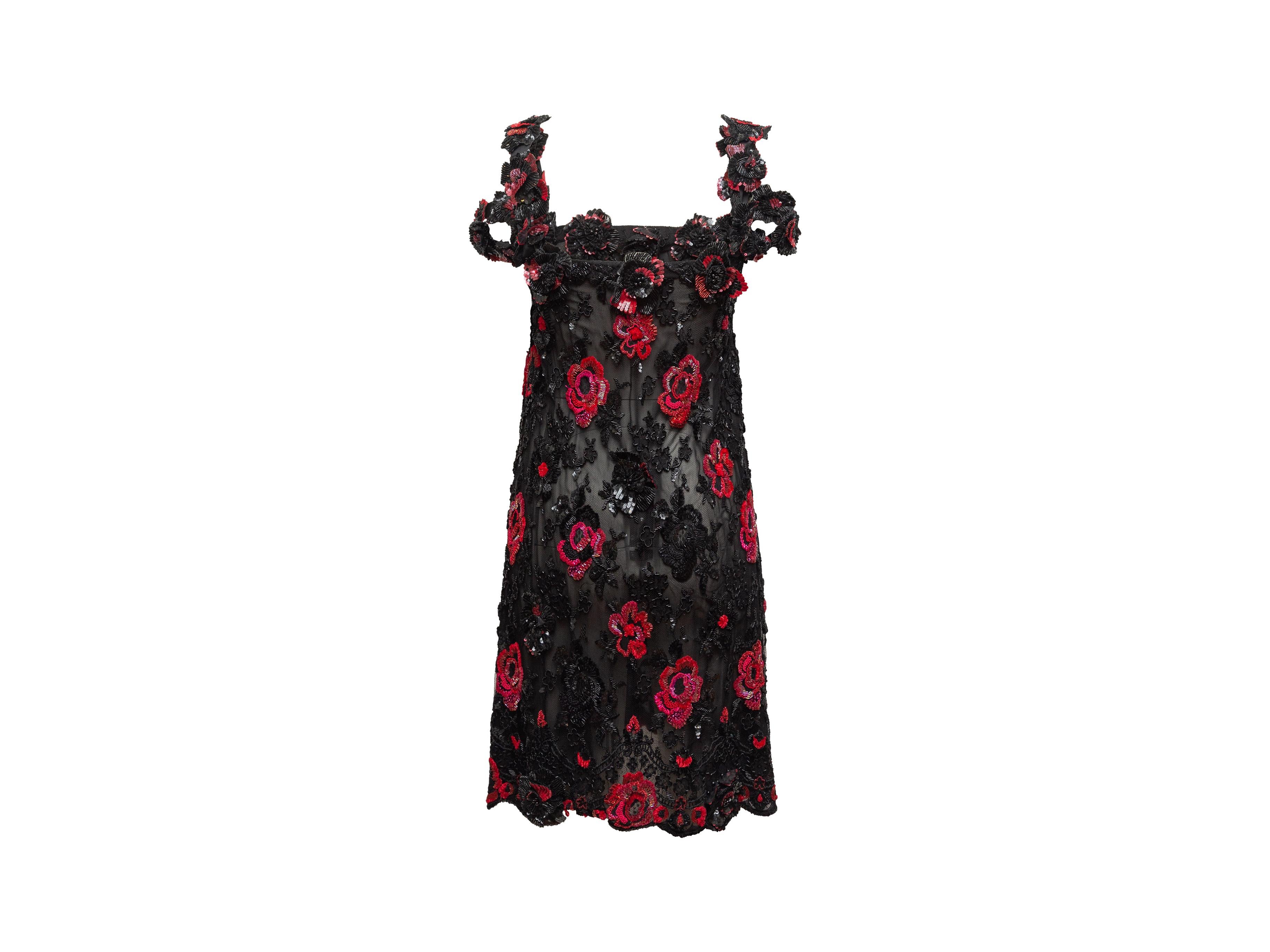 Women's Christian Dior Black & Red Boutique Beaded Cocktail Dress