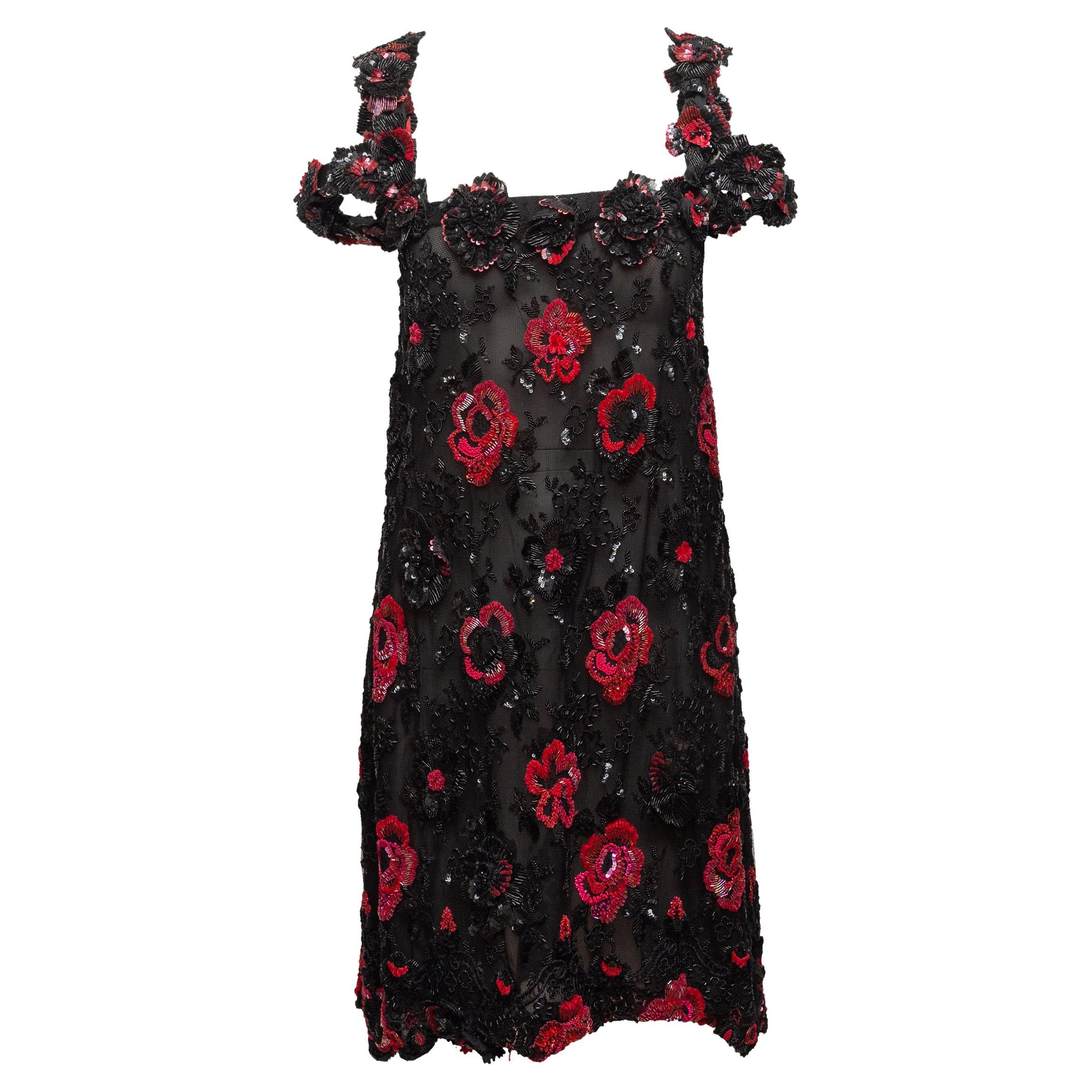 Christian Dior Black & Red Boutique Beaded Cocktail Dress