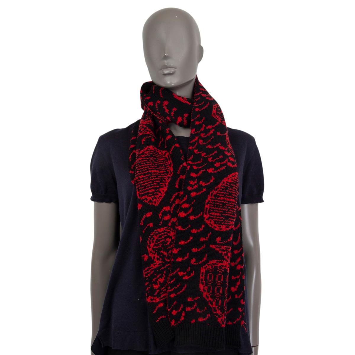 Black CHRISTIAN DIOR black & red cashmere PLAYING CARD SYMBOLS Muffler Scarf For Sale