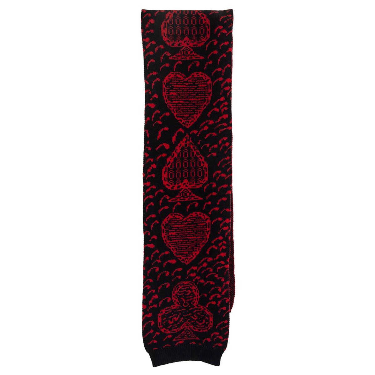 CHRISTIAN DIOR black & red cashmere PLAYING CARD SYMBOLS Muffler Scarf For Sale