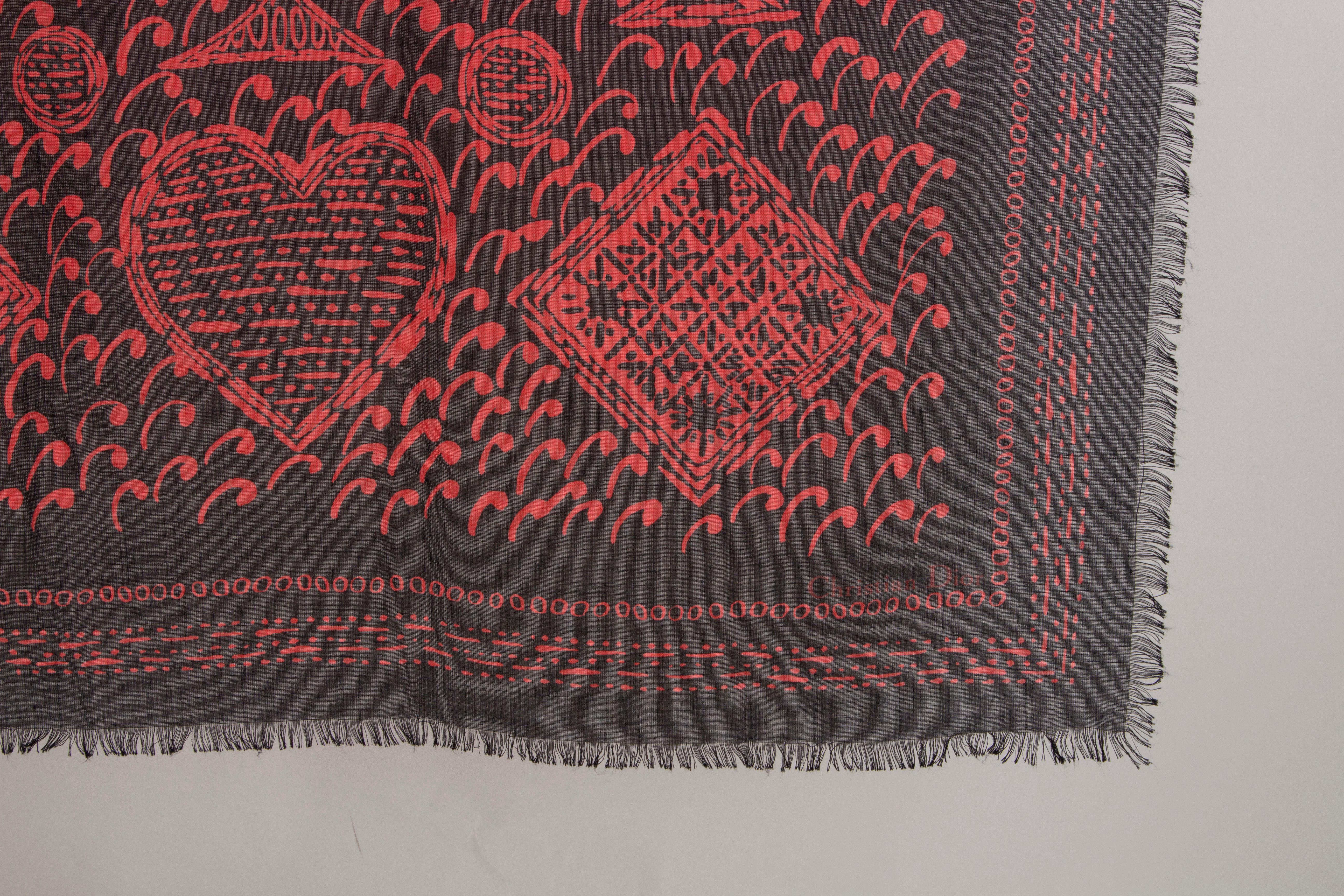 CHRISTIAN DIOR black & red cashmere & silk PLAYING CARD SYMBOLS Shawl Scarf For Sale 3