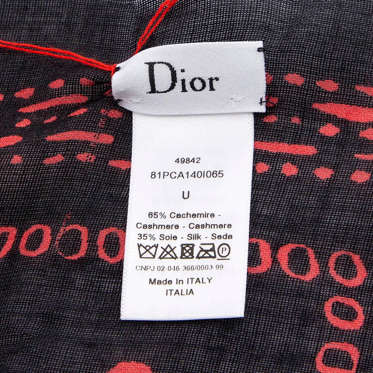 Sciarpa scialle CHRISTIAN DIOR in cashmere e seta nera e rossa PLAYING CARD SYMBOLS in vendita 1